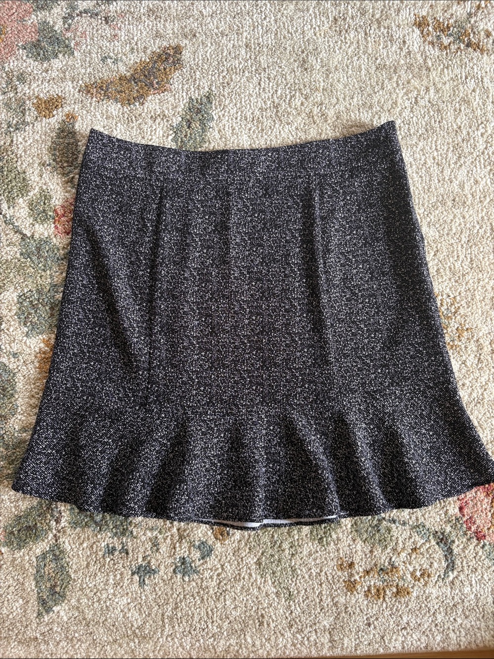 Worthington Black Speckled Ruffle-Hem A-Line Skirt